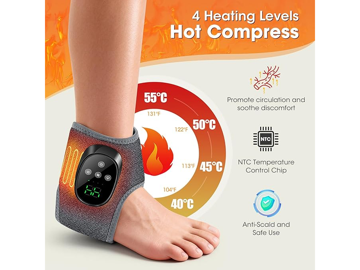 Foot Ankle Massager Wireless Heated Foot Ankle Wrap with Heat Vibration Therapy