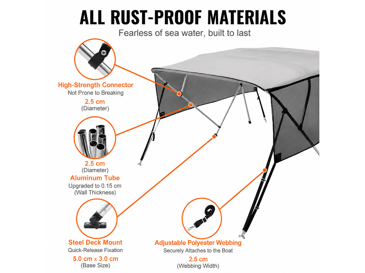 Bimini Top Boat Cover 4 Bow with Detachable Mesh Sidewalls