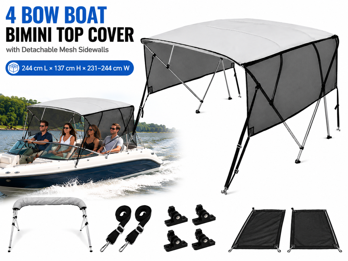 Bimini Top Boat Cover 4 Bow with Detachable Mesh Sidewalls