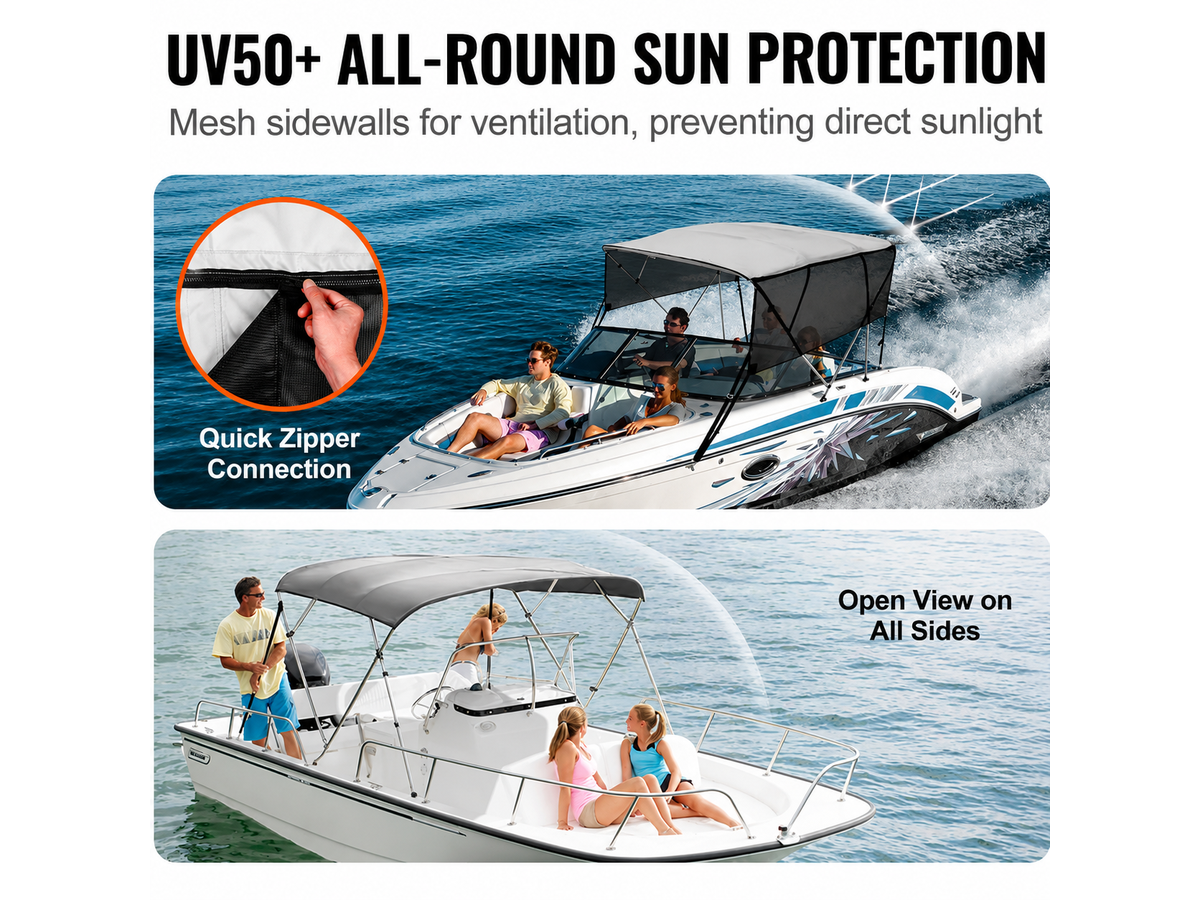 Bimini Top Boat Cover 4 Bow with Detachable Mesh Sidewalls