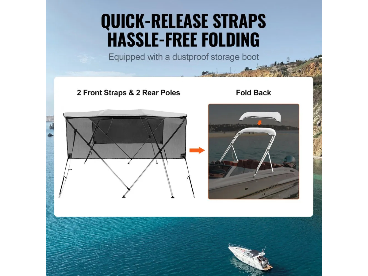 Bimini Top Boat Cover 4 Bow with Detachable Mesh Sidewalls