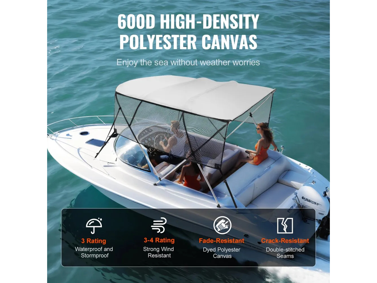 Bimini Top Boat Cover 4 Bow with Detachable Mesh Sidewalls