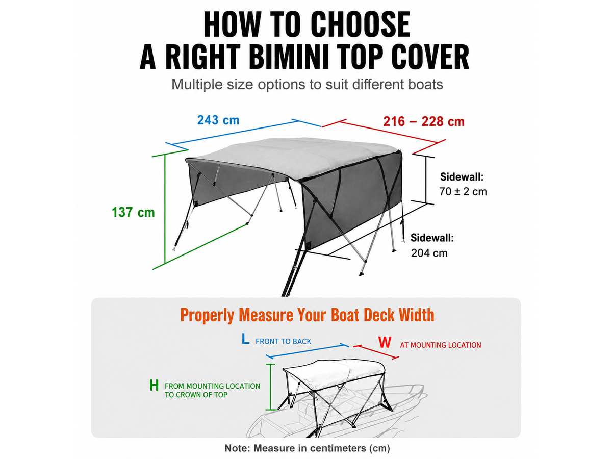 Boat Bimini Top Cover 4 Bow 2.44m Waterproof Marine Canopy with Detachable Mesh Sidewalls