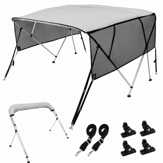 Boat Bimini Top 4 Bow Cover with Detachable Mesh Sidewalls 2.44M