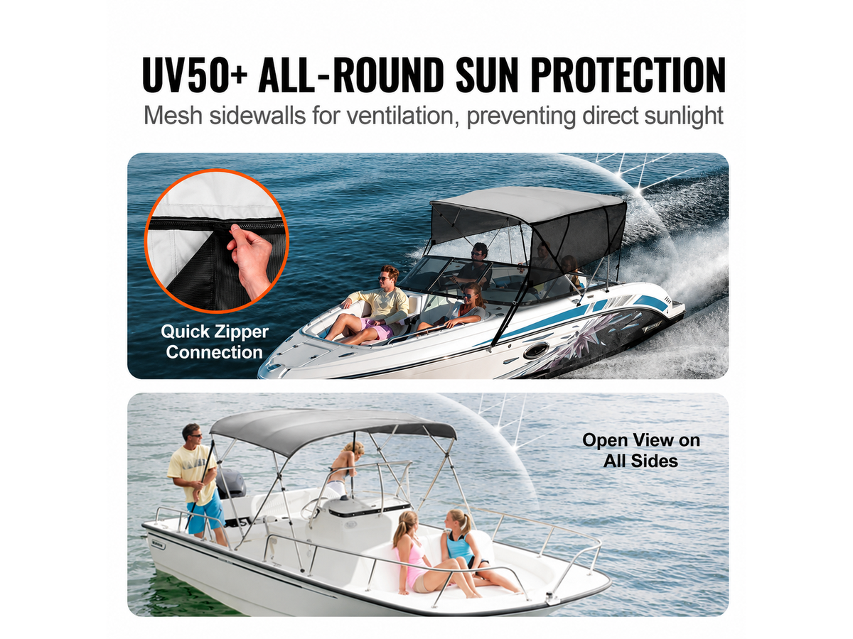 Bimini Top Boat Cover 4 Bow with Detachable Mesh Sidewalls