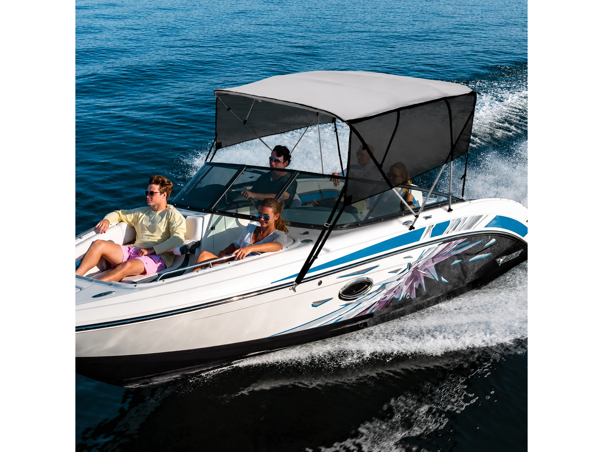 Bimini Top Boat Cover 4 Bow with Detachable Mesh Sidewalls