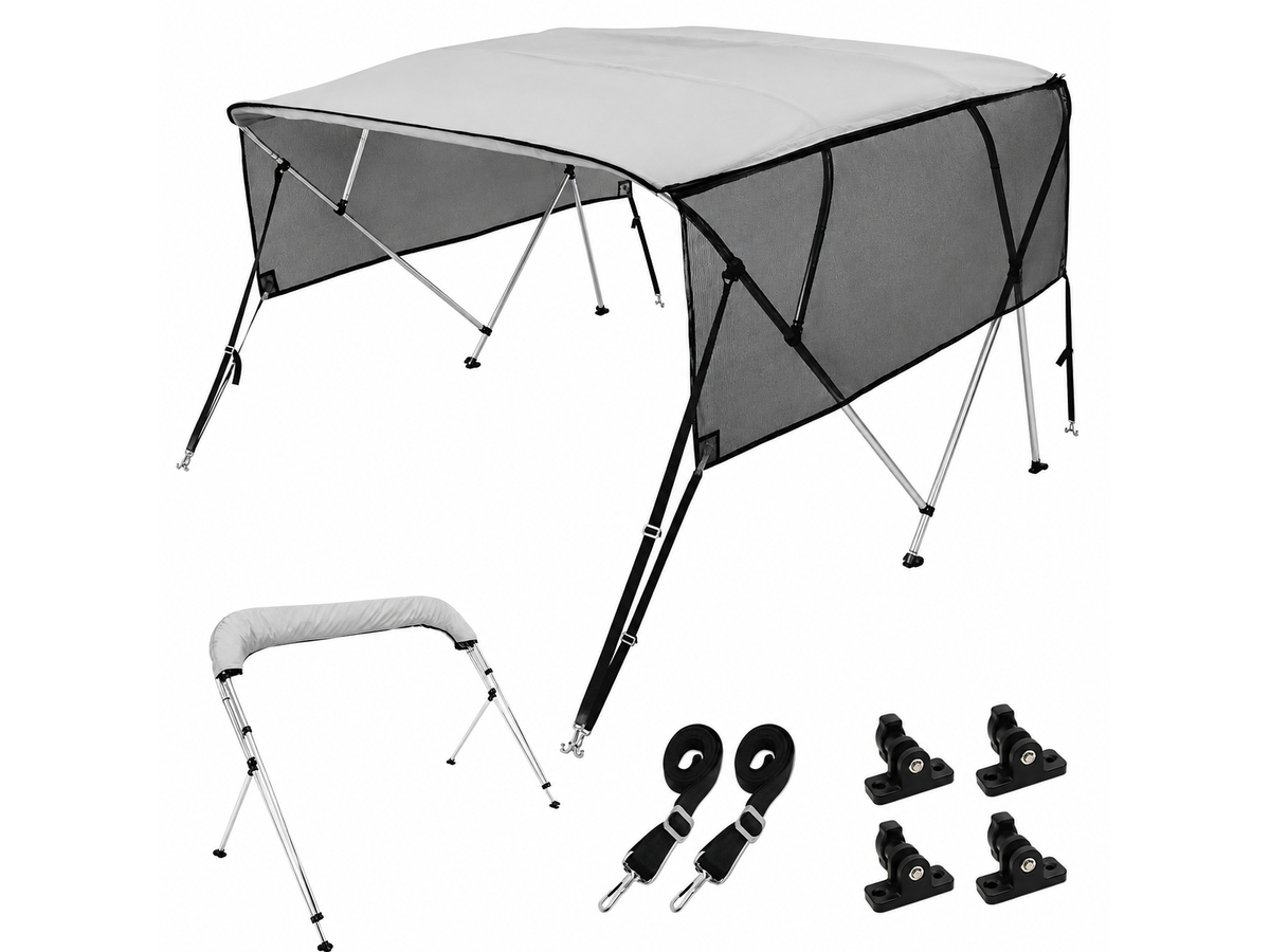Bimini Top Boat Cover 4 Bow with Detachable Mesh Sidewalls