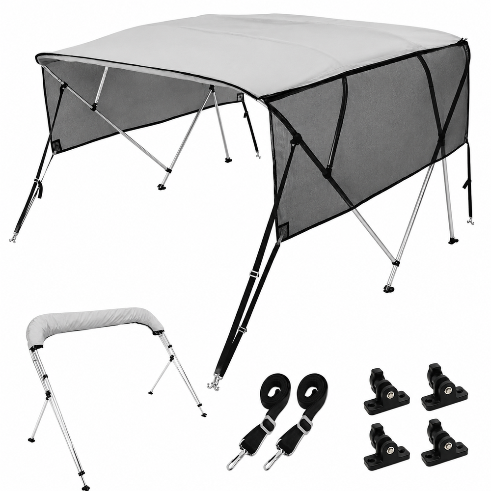 Bimini Top Boat Cover 4 Bow with Detachable Mesh Sidewalls