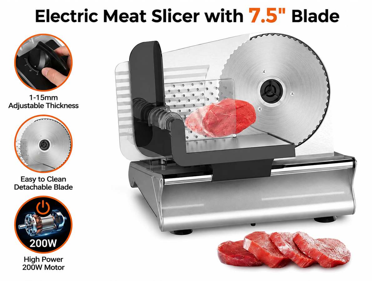 Electric Meat Slicer with 7.5" Stainless Steel Blade