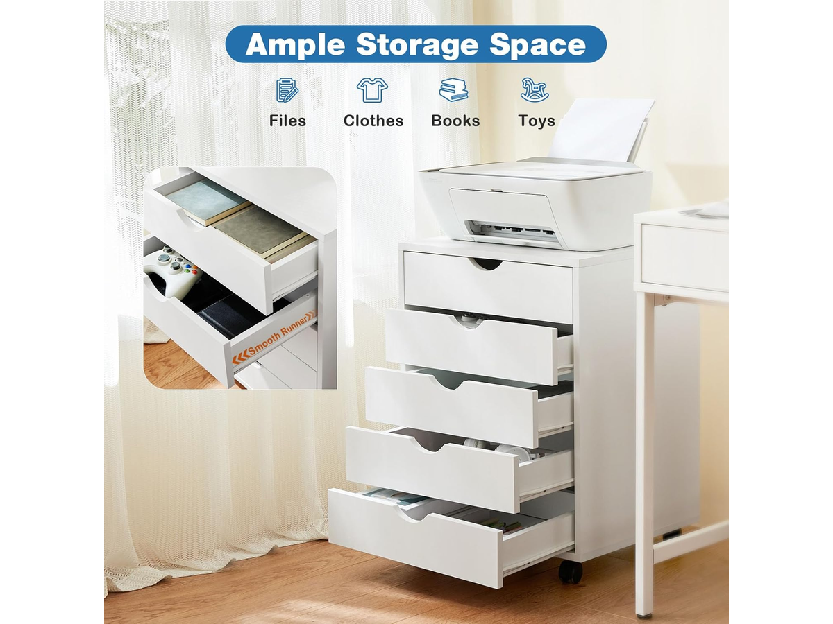 Rolling File Cabinet 5 Drawer Mobile Storage Cabinet with Printer Stand