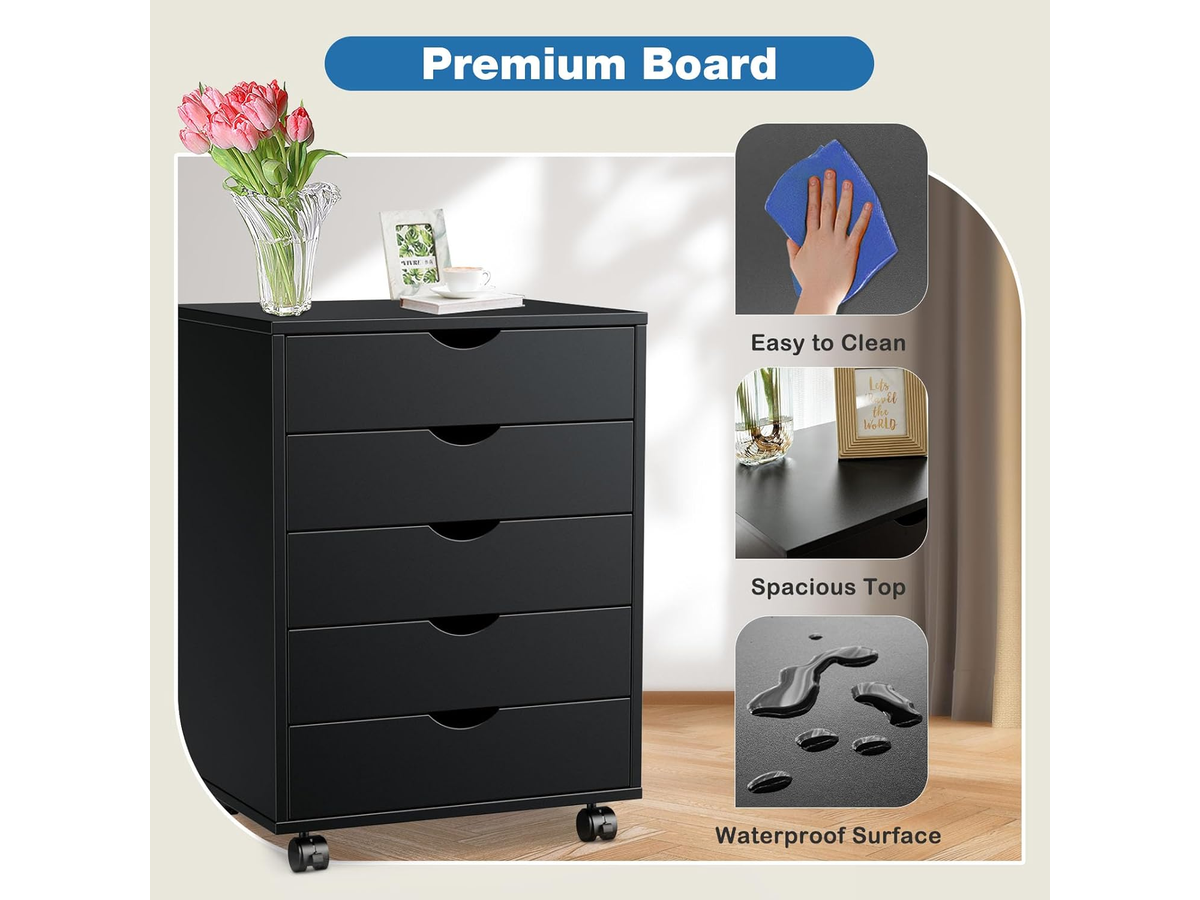 5 Drawer Rolling File Cabinet Mobile Storage Cabinet