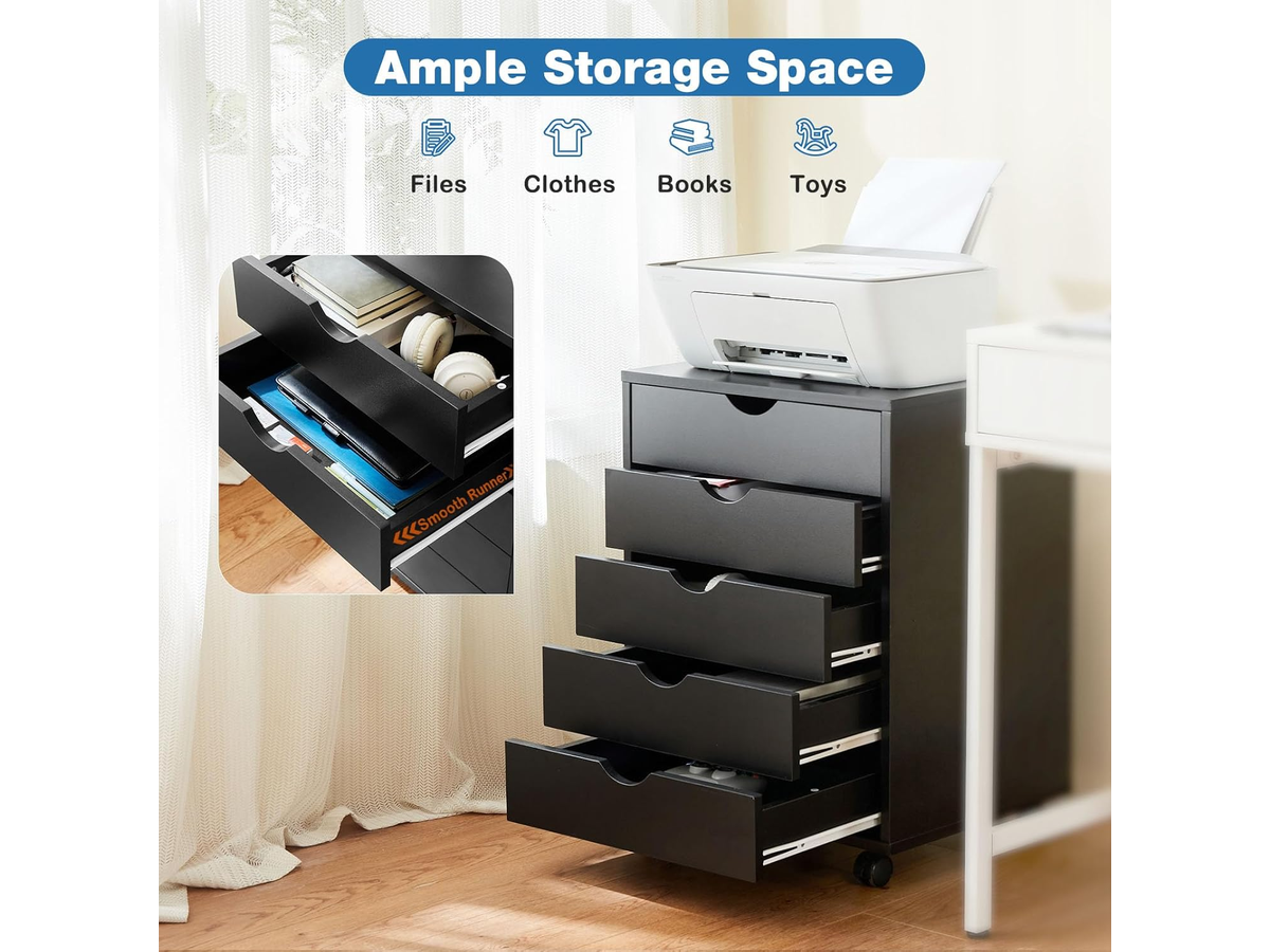 5 Drawer Rolling File Cabinet Mobile Storage Cabinet