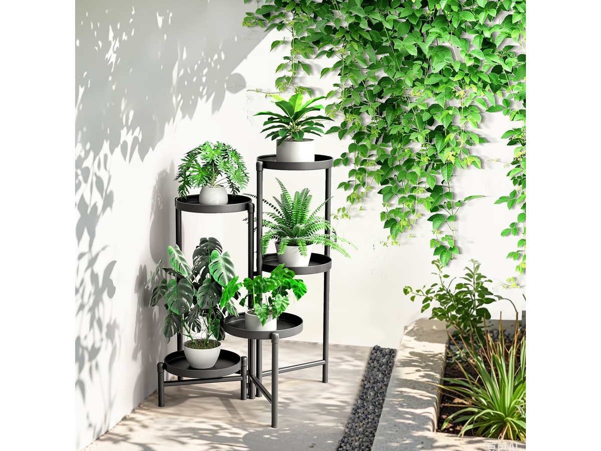Metal Plant Stand 5 Tier Foldable Tall Flower Pot Shelf for Indoor Outdoor Use