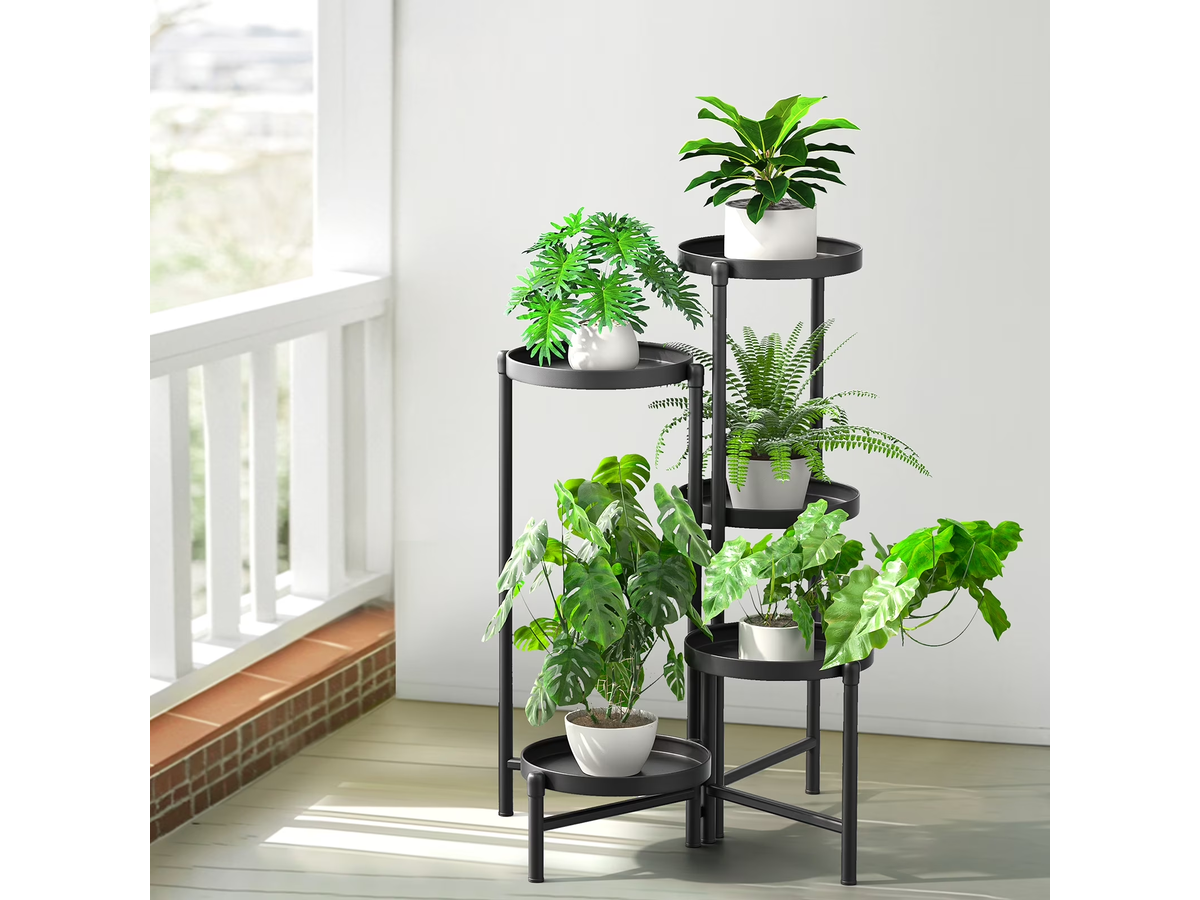 Metal Plant Stand 5 Tier Foldable Tall Flower Pot Shelf for Indoor Outdoor Use