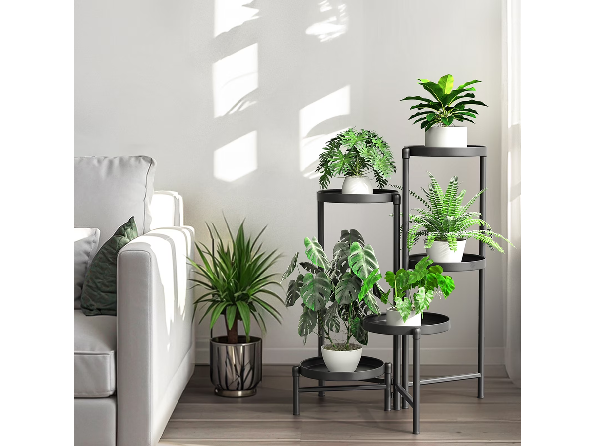 Metal Plant Stand 5 Tier Foldable Tall Flower Pot Shelf for Indoor Outdoor Use