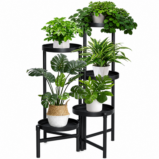 Metal Plant Stand 5 Tier Foldable Tall Flower Pot Shelf for Indoor Outdoor Use
