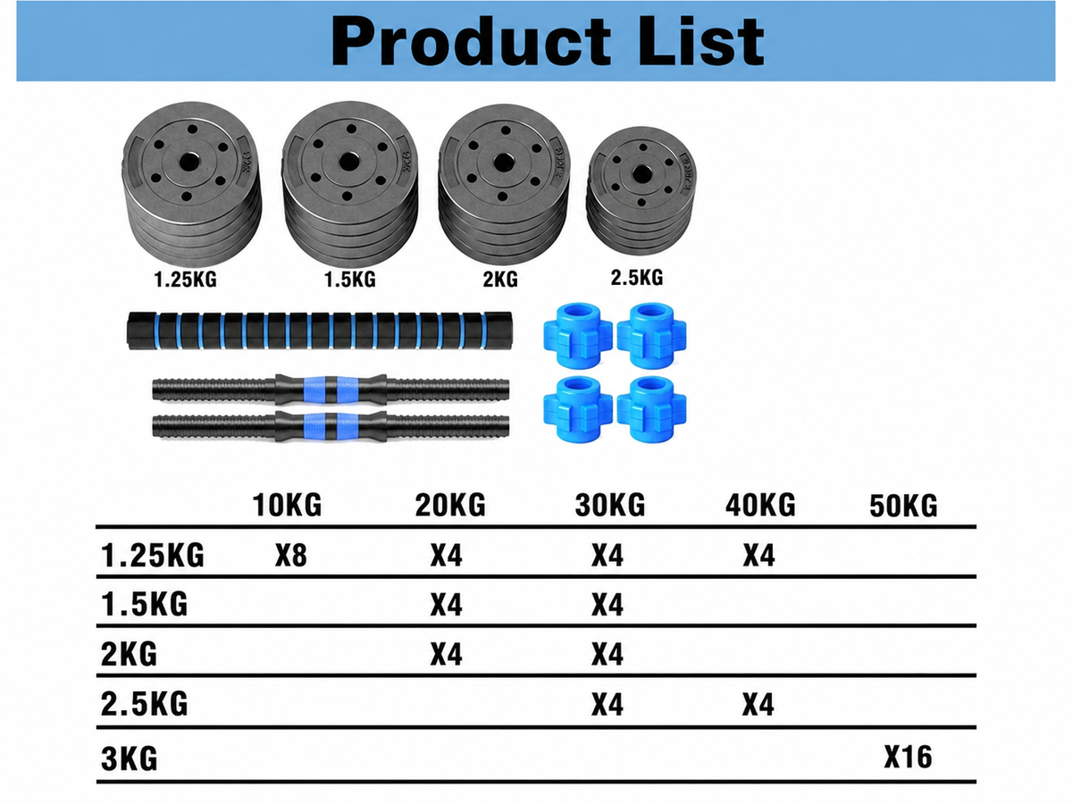 Adjustable Dumbbell Set 20kg Home Fitness Dumbbells with Connecting Rod