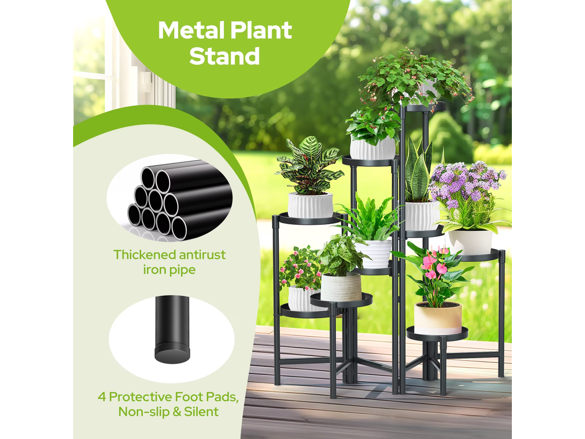 Metal Plant Stand 9 Tier Foldable Plant Shelf for Indoor Outdoor Flower Pot Display Rack