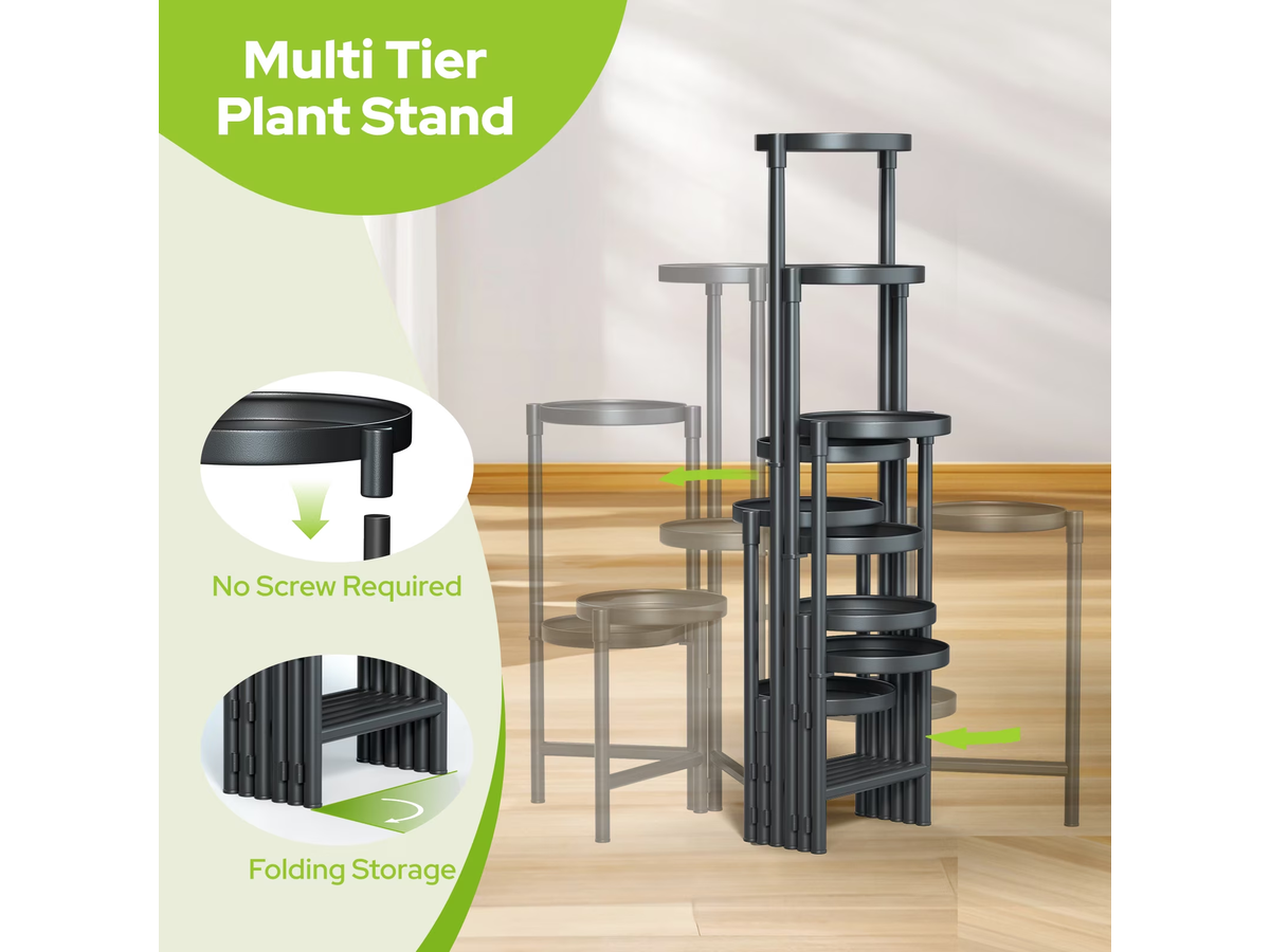 Metal Plant Stand 9 Tier Foldable Plant Shelf for Indoor Outdoor Flower Pot Display Rack