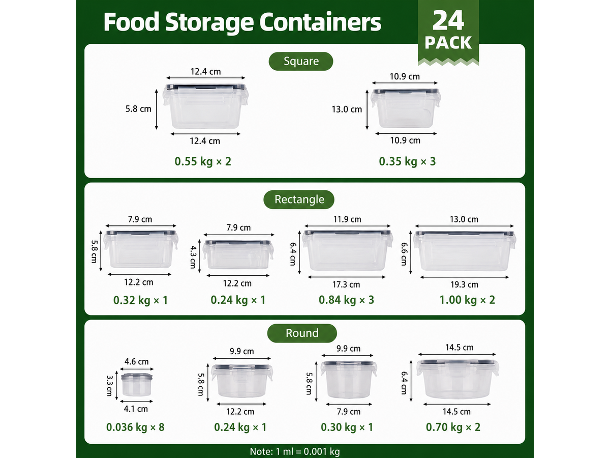 Food Storage Containers Set 50PCS Airtight Plastic Kitchen Storage Containers with Lids