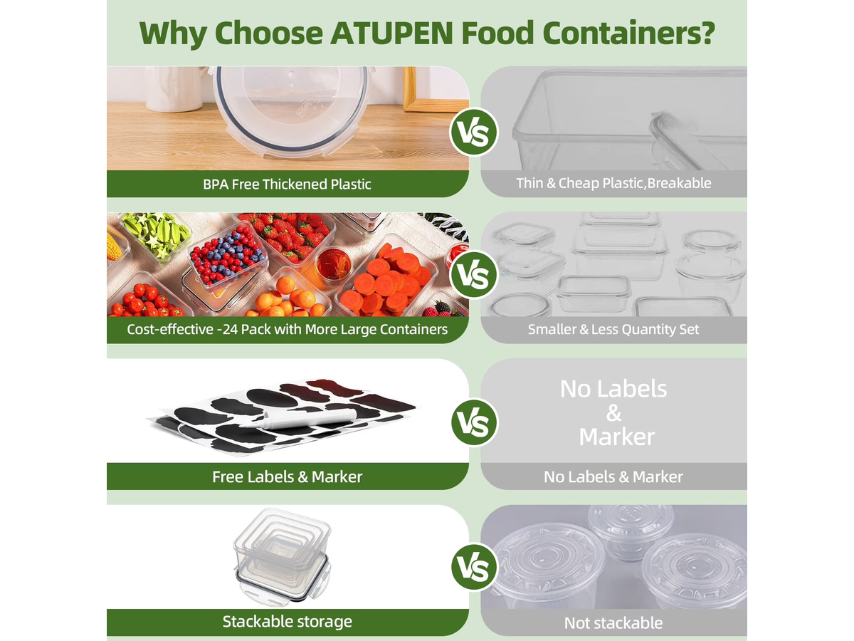 Food Storage Containers Set 50PCS Airtight Plastic Kitchen Storage Containers with Lids