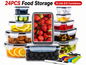 Food Storage Containers Set 24 Piece Airtight Kitchen Storage Containers with Lids