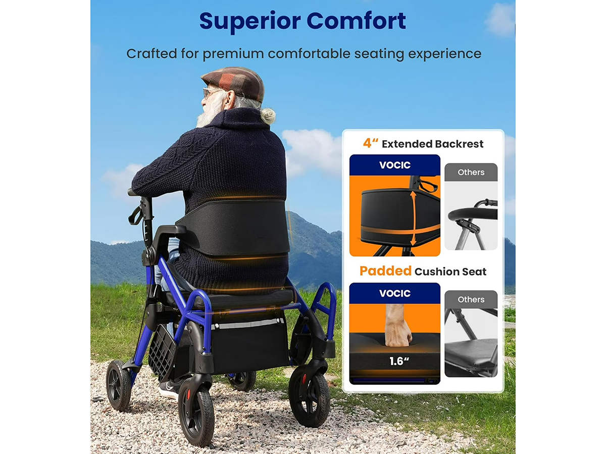Folding Mobility Walker 2 in 1 Folding Mobility Walker Rollator Transport Wheelchair with Seat
