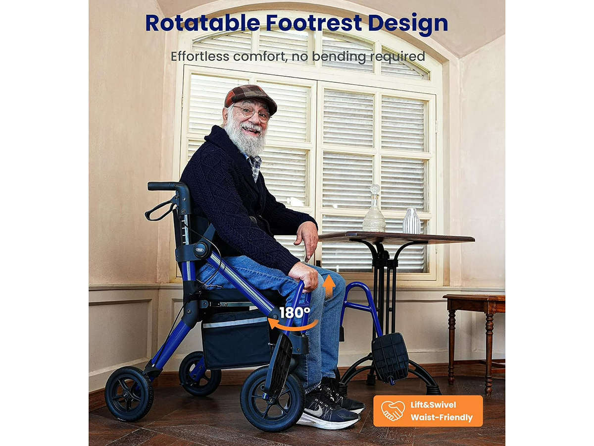 Folding Mobility Walker 2 in 1 Folding Mobility Walker Rollator Transport Wheelchair with Seat