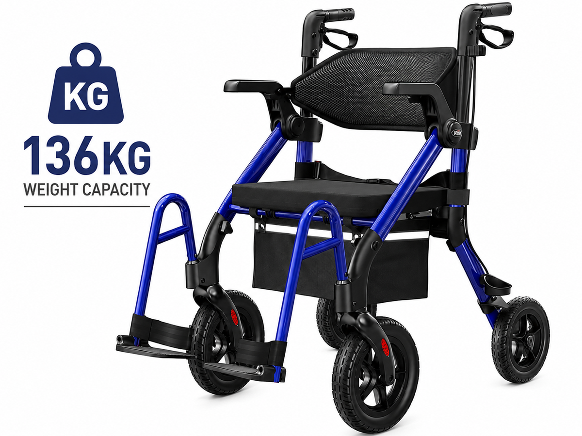 Folding Mobility Walker 2 in 1 Folding Mobility Walker Rollator Transport Wheelchair with Seat