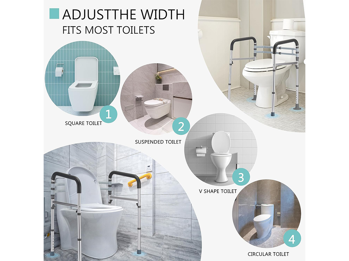 Adjustable Toilet Safety Rails Foldable Toilet Safety Frame with Handles 158kg Capacity