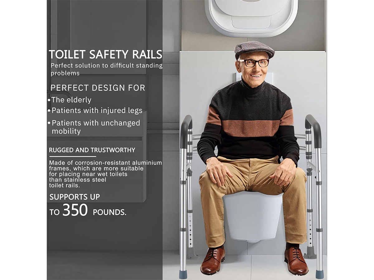 Adjustable Toilet Safety Rails Foldable Toilet Safety Frame with Handles 158kg Capacity