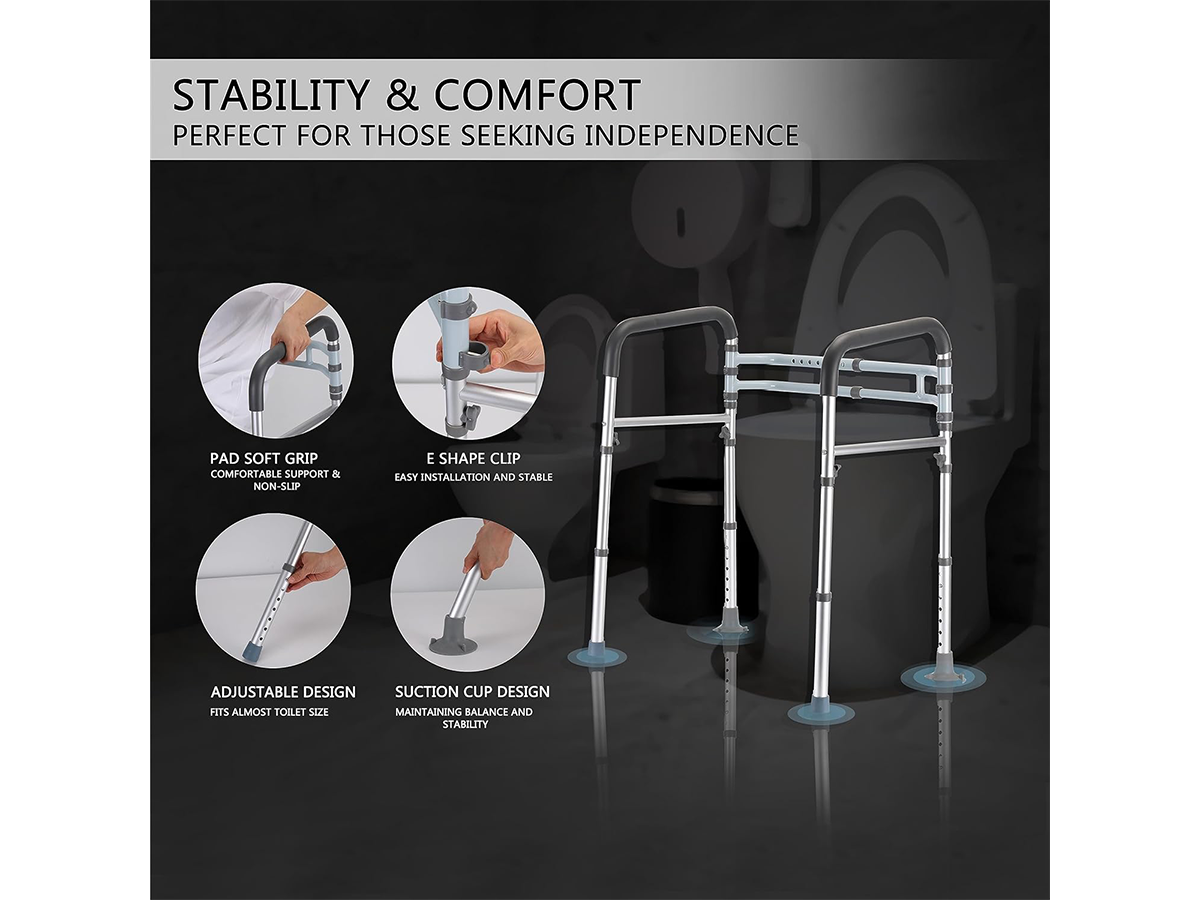 Adjustable Toilet Safety Rails Foldable Toilet Safety Frame with Handles 158kg Capacity