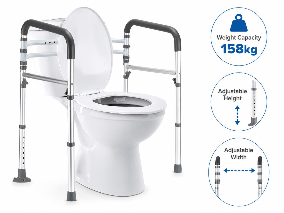 Adjustable Toilet Safety Rails Foldable Toilet Safety Frame with Handles 158kg Capacity