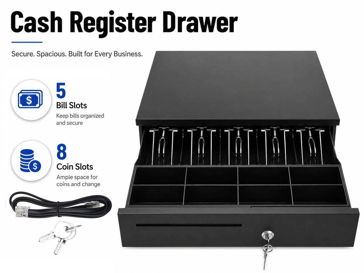 Automatic Cash Drawer with 5 Bill 8 Coin Compartments
