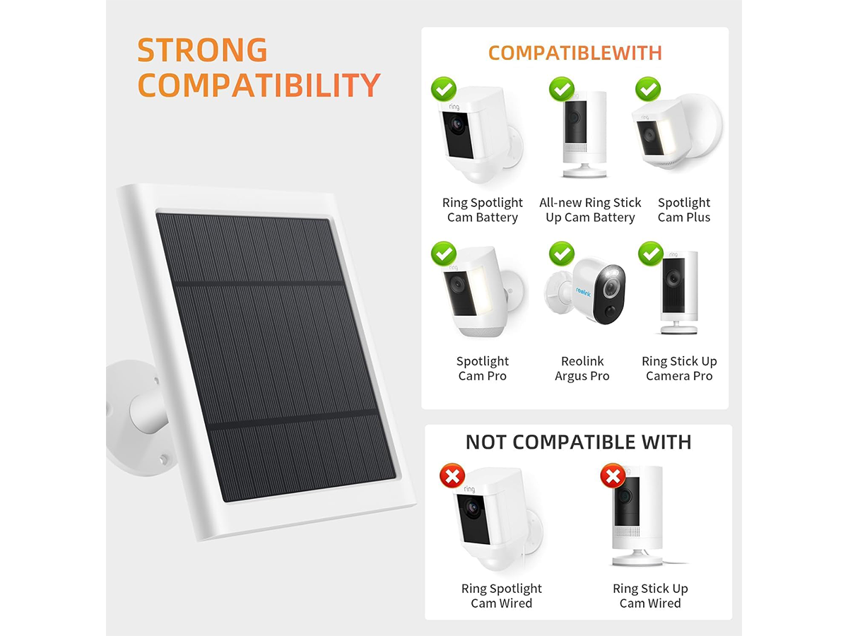 Solar Panel for Ring Camera 4W Solar Charger with 3m Cable