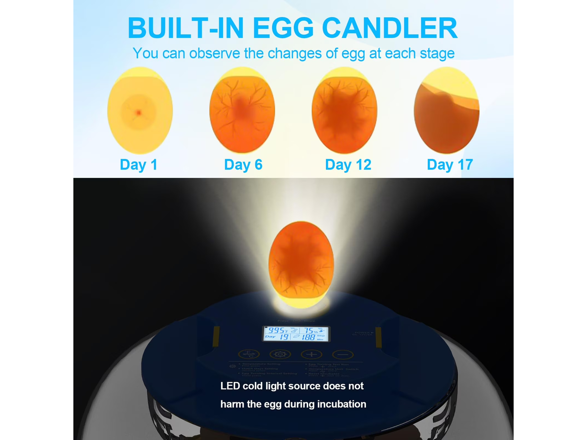 Automatic Egg Incubator Turning with Candler and Humidity Control 18 Eggs
