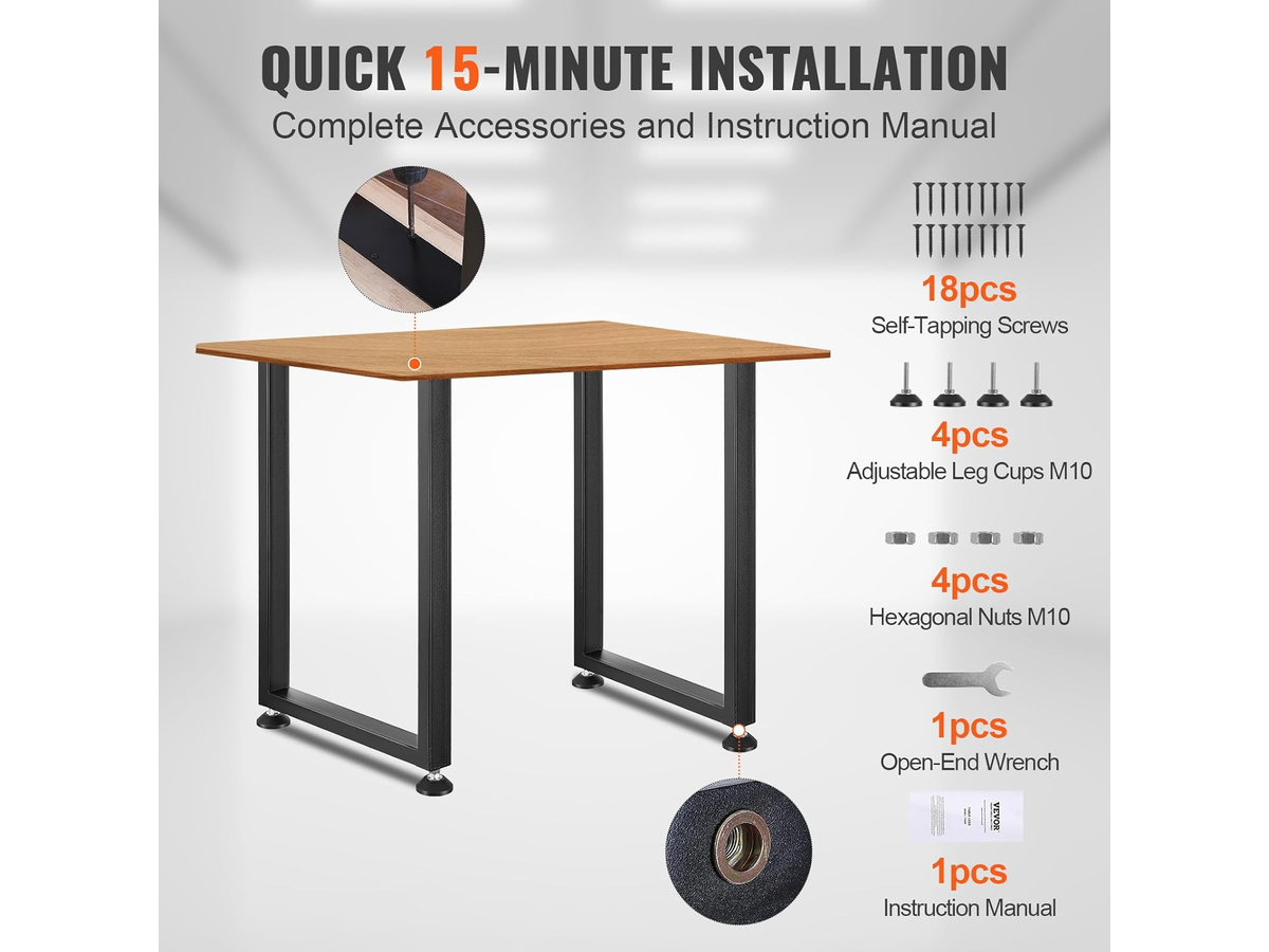 Table Legs Adjustable Heavy Duty Steel Desk Legs Set of 2 Black
