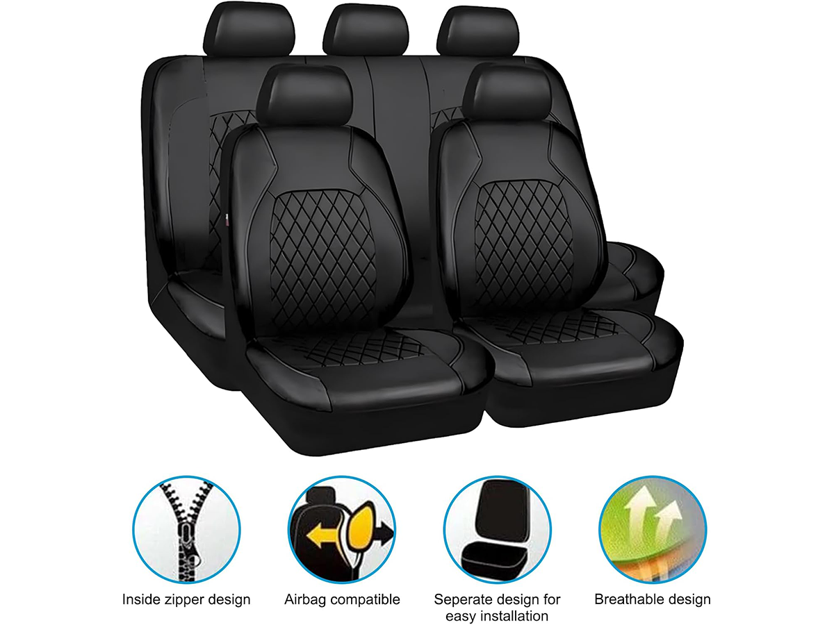 Universal Leather Car Seat Covers Set 9 Piece Front Rear Seat Covers