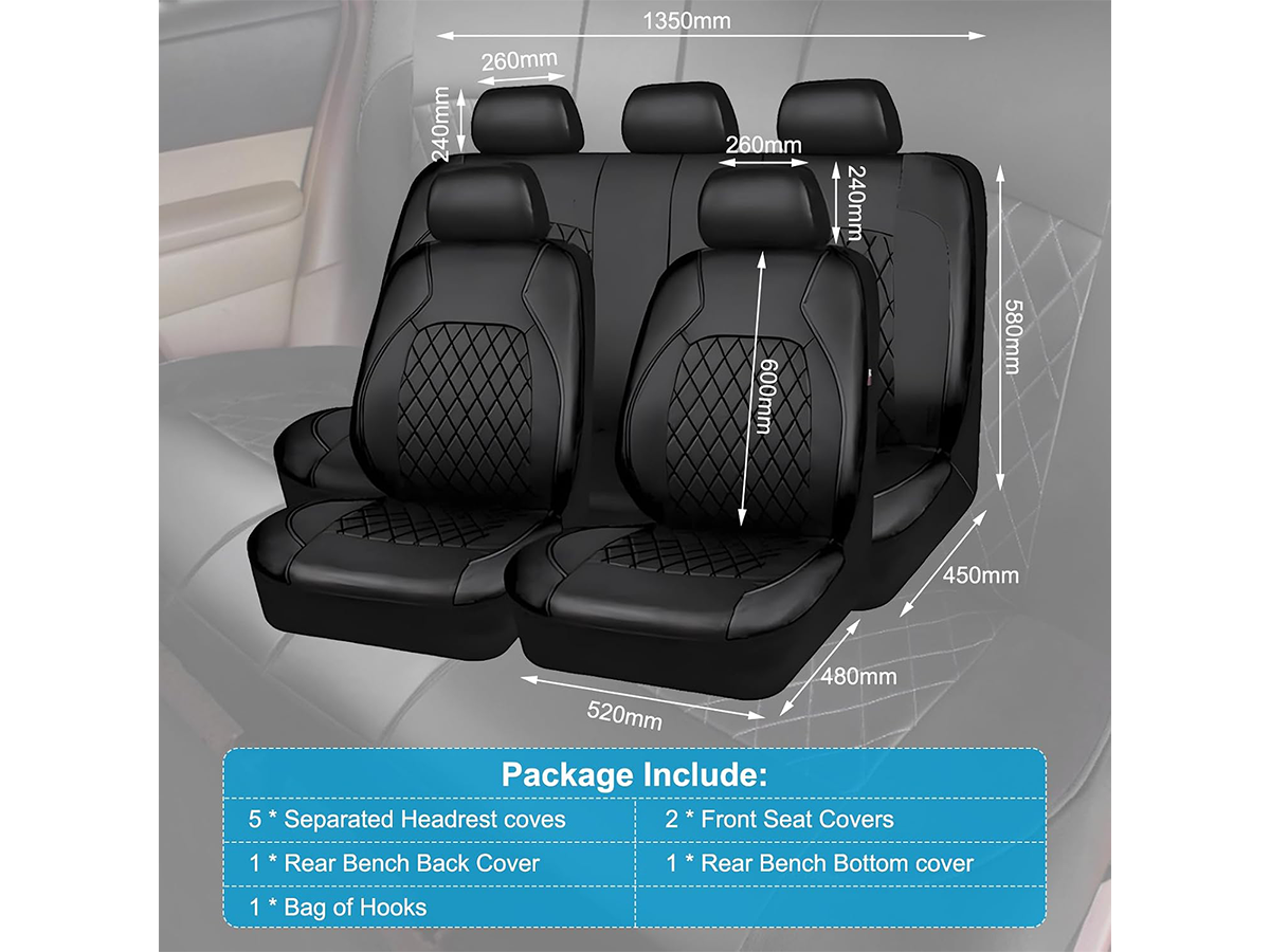 Universal Leather Car Seat Covers Set 9 Piece Front Rear Seat Covers