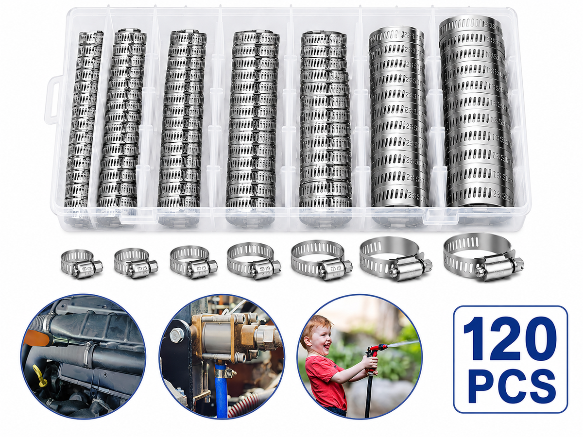 Hose Clamps 120PCS Stainless Steel Hose Clamps Assortment Kit