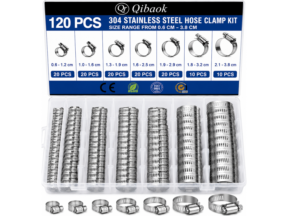 Hose Clamps 120PCS Stainless Steel Hose Clamps Assortment Kit