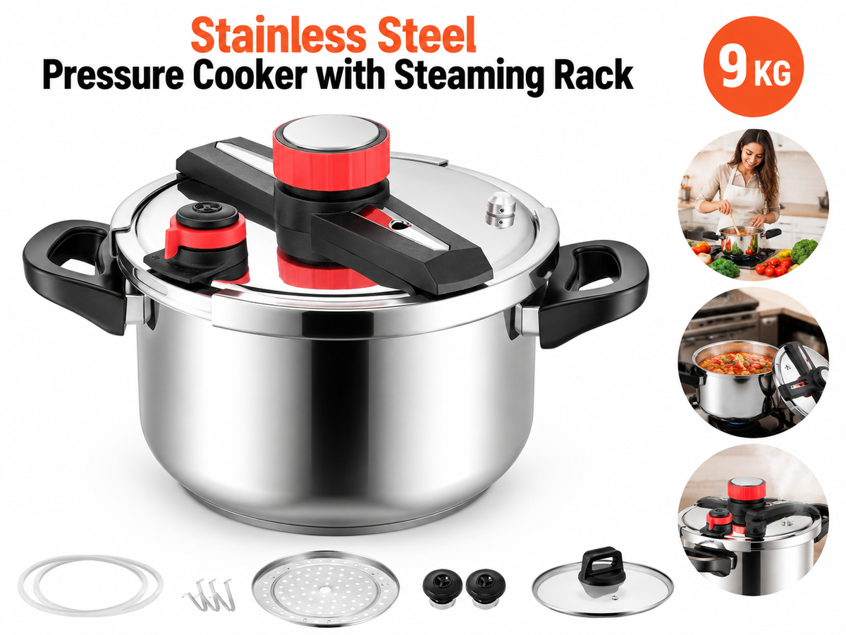 Pressure Cooker 9L Stainless Steel Pressure Cooker with Steaming Rack