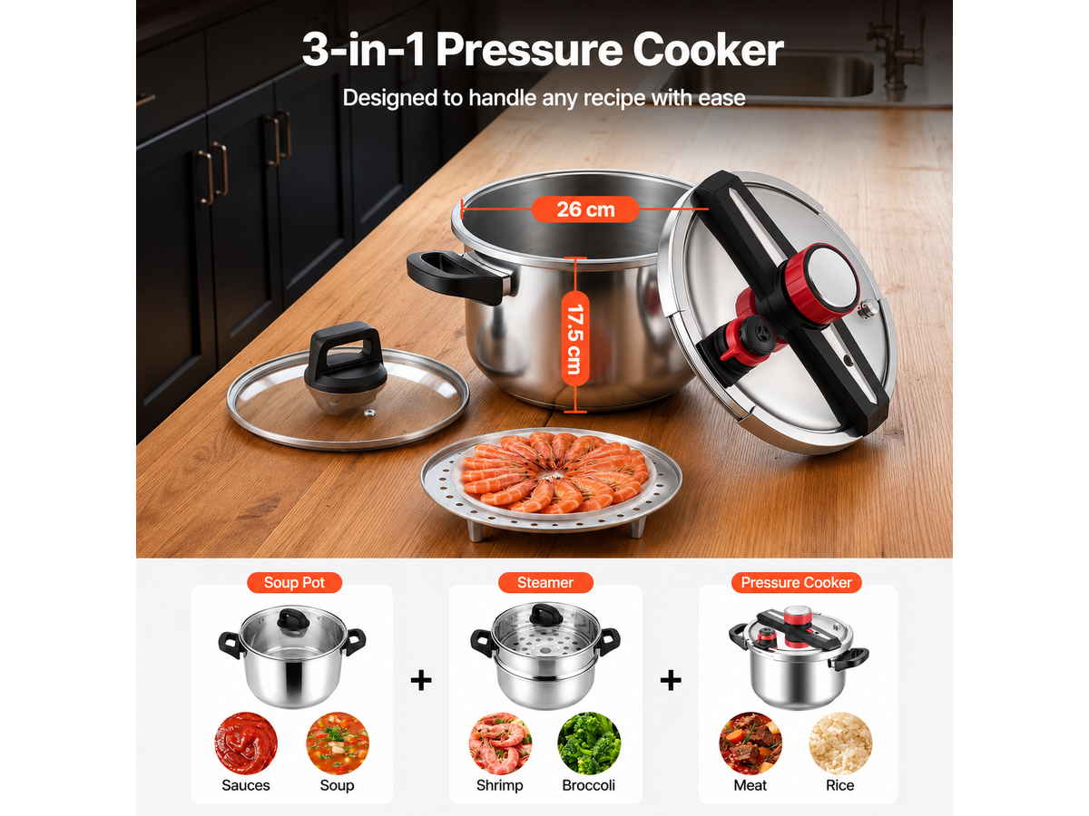 Pressure Cooker 9L Stainless Steel Pressure Cooker with Steaming Rack