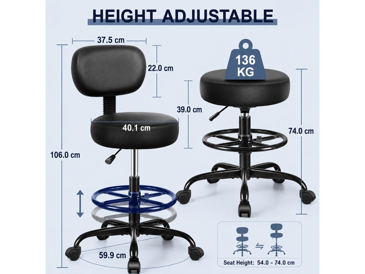 Office Chair Drafting Stool with Backrest