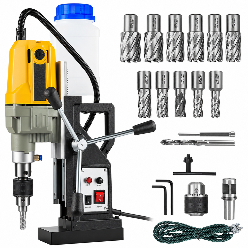 Portable Electric Mag Drill with 11 Drill Bits