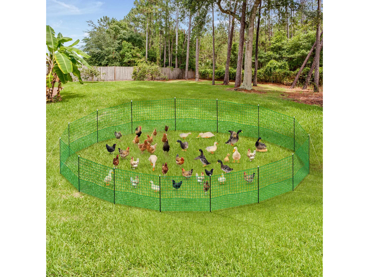Chicken Fence 1.15M X 50M Portable Poultry Netting with Posts Gate Ground Pegs and Guy Ropes