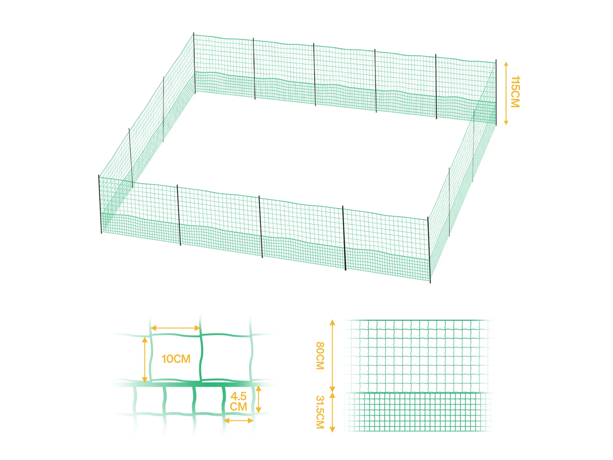 Chicken Fence 1.15M X 50M Portable Poultry Netting with Posts Gate Ground Pegs and Guy Ropes