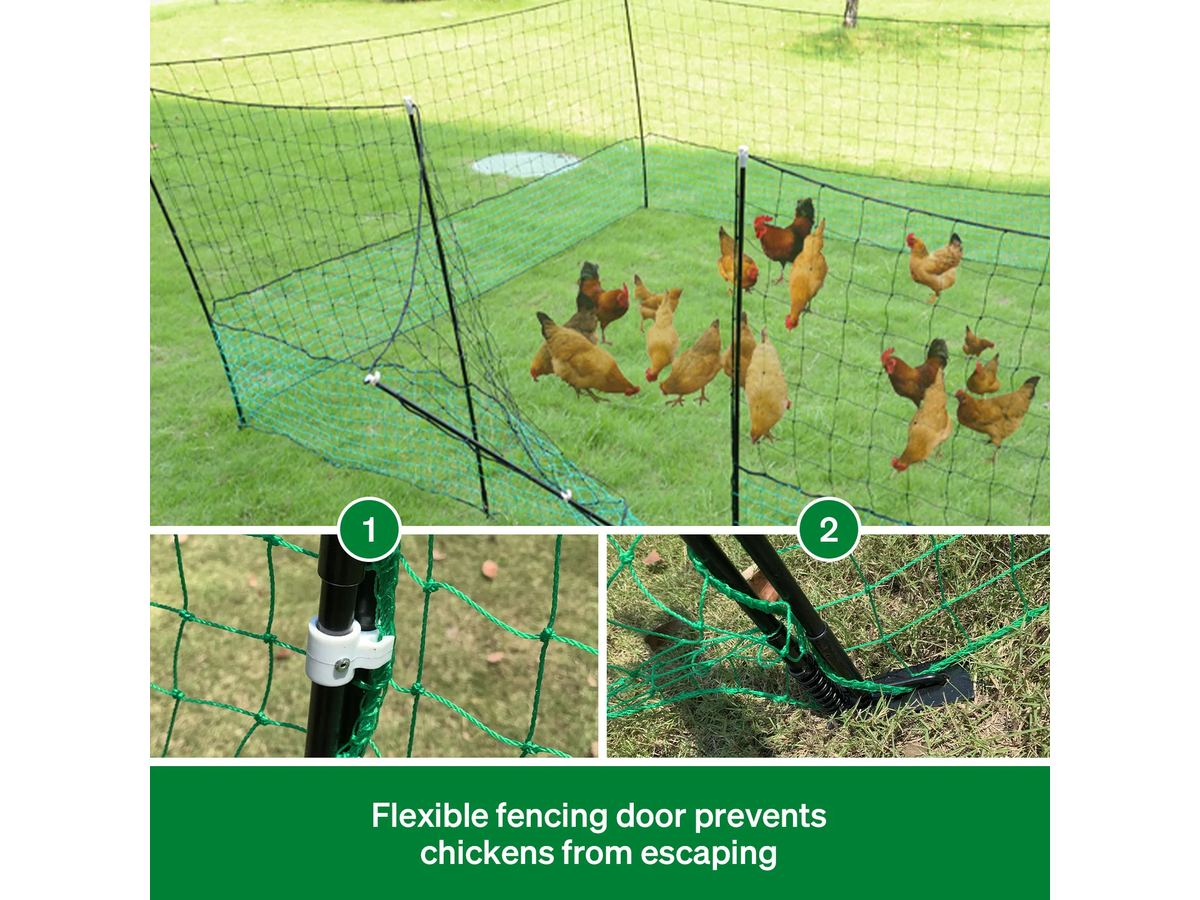 Chicken Fence 1.15M X 50M Portable Poultry Netting with Posts Gate Ground Pegs and Guy Ropes