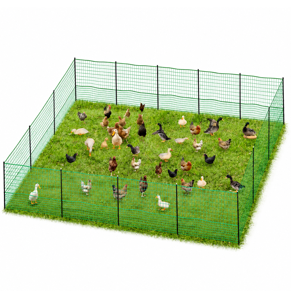 Chicken Fence 1.15M X 50M Portable Poultry Netting with Posts Gate Ground Pegs and Guy Ropes