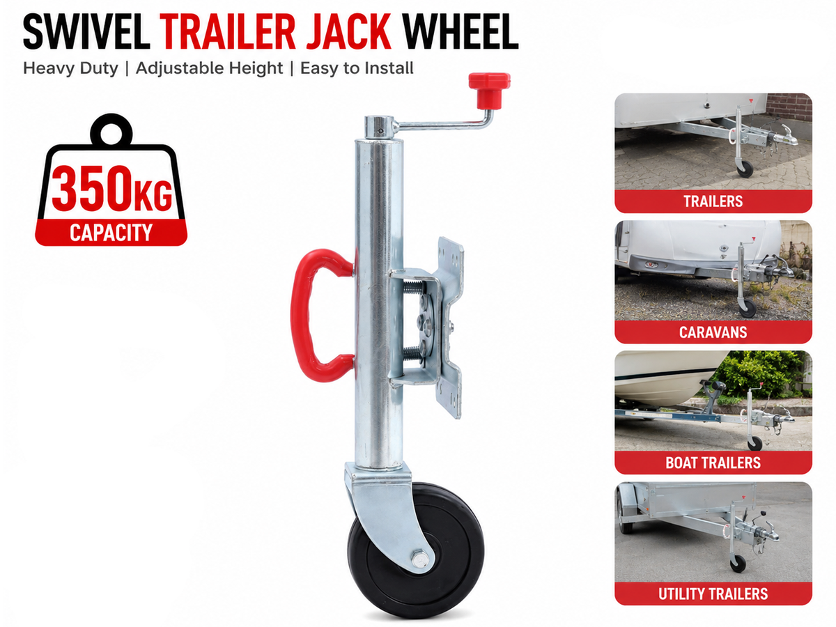Trailer Jockey Wheel 48mm Heavy Duty Caravan Jockey Wheel with 6" Solid Rubber Wheel & Bracket 350kg Capacity